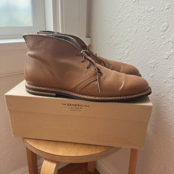 The Generic Man Handmade Caramel Leather Chukka Boots, Sz 44.5/US 11 - Picture 3 of 12